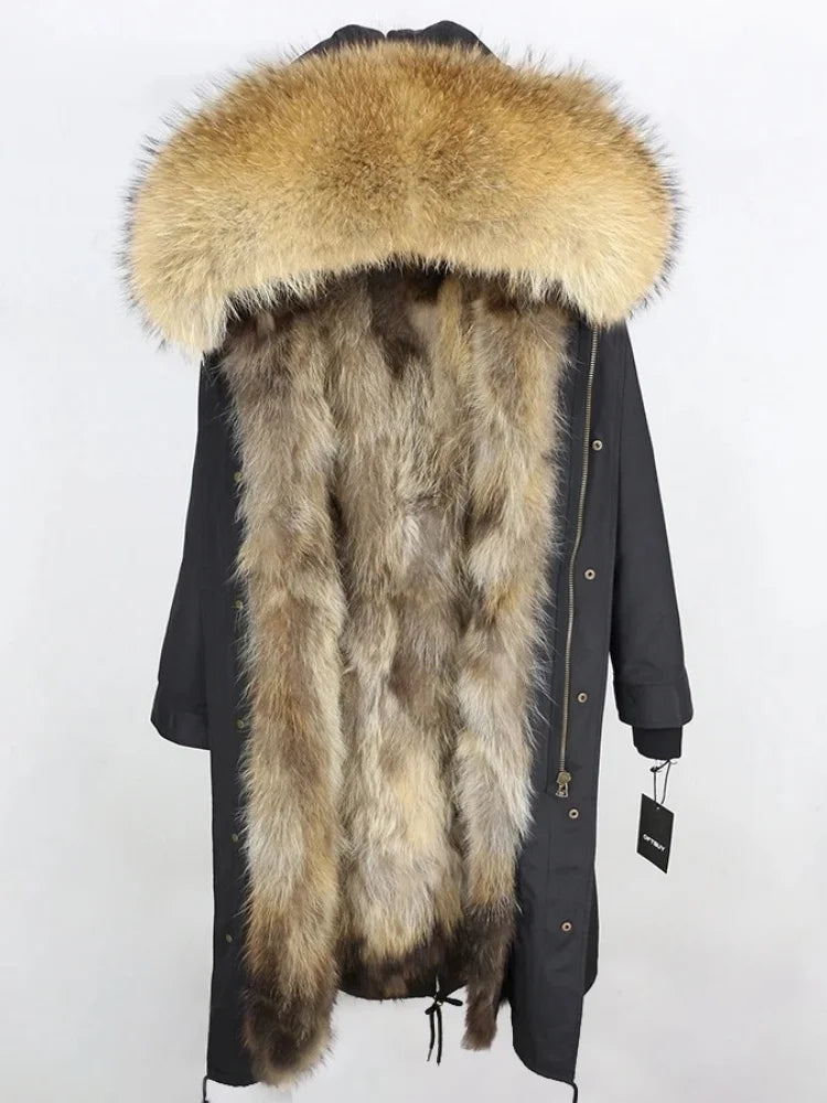 OFTBUY Real Fur Coat Winter Jacket Women Long Parka Waterproof Big Natural Raccoon Fur Collar Hood Thick Warm Real Fox Fur Liner coat