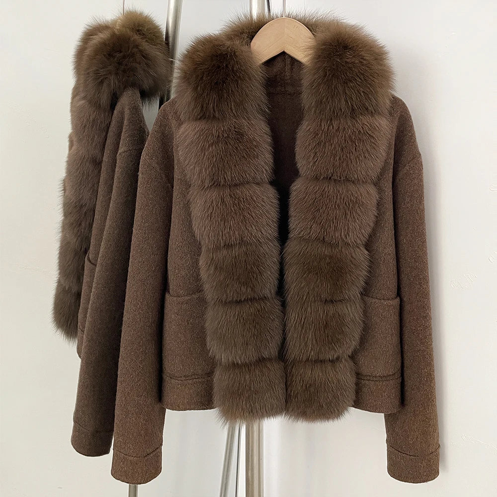 OFTBUY New Autumn Warm Winter Woolen Clothes Outerwear Women's Wool Coat with Real Fox Fur Trim Luxury Jacket with Natural Fur