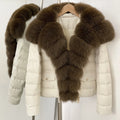 OFTBUY Real Fox Fur Collar Drawstring Waist Duck Down Puffer Coat New Women's Short Down Jacket Winter Luxury Outerwear