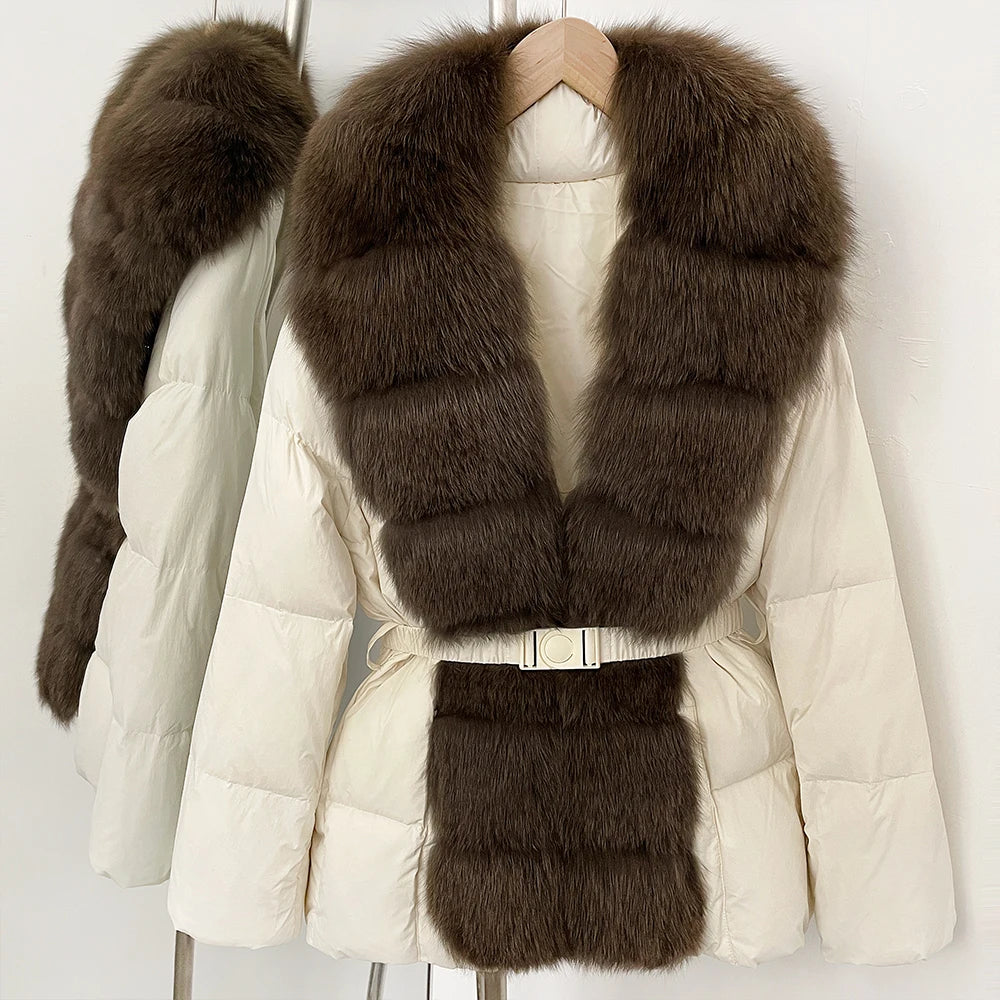OFTBUY Big Natural Fox Fur Collar Puffer Jacket Female New Autumn Winter Thick Warm Clothes Women Fluffy Real Fur Duck Down Coat