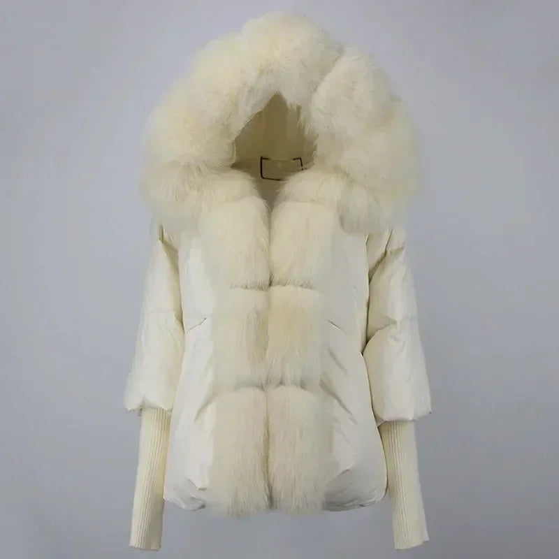 OFTBUY Hooded Natural Thick Winter Jacket Women Outerwear Real Fox Fur Coat Woman Warm Loose Oversize Duck Down Coat Streetwear