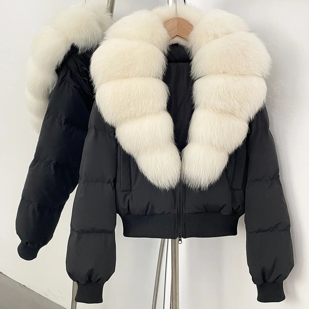 OFTBUY Knit Cuff Short Real Fox Fur Collar Duck Down Coat Female New Autumn Winter Clothes Women Genuine Fur Puffer Jacket