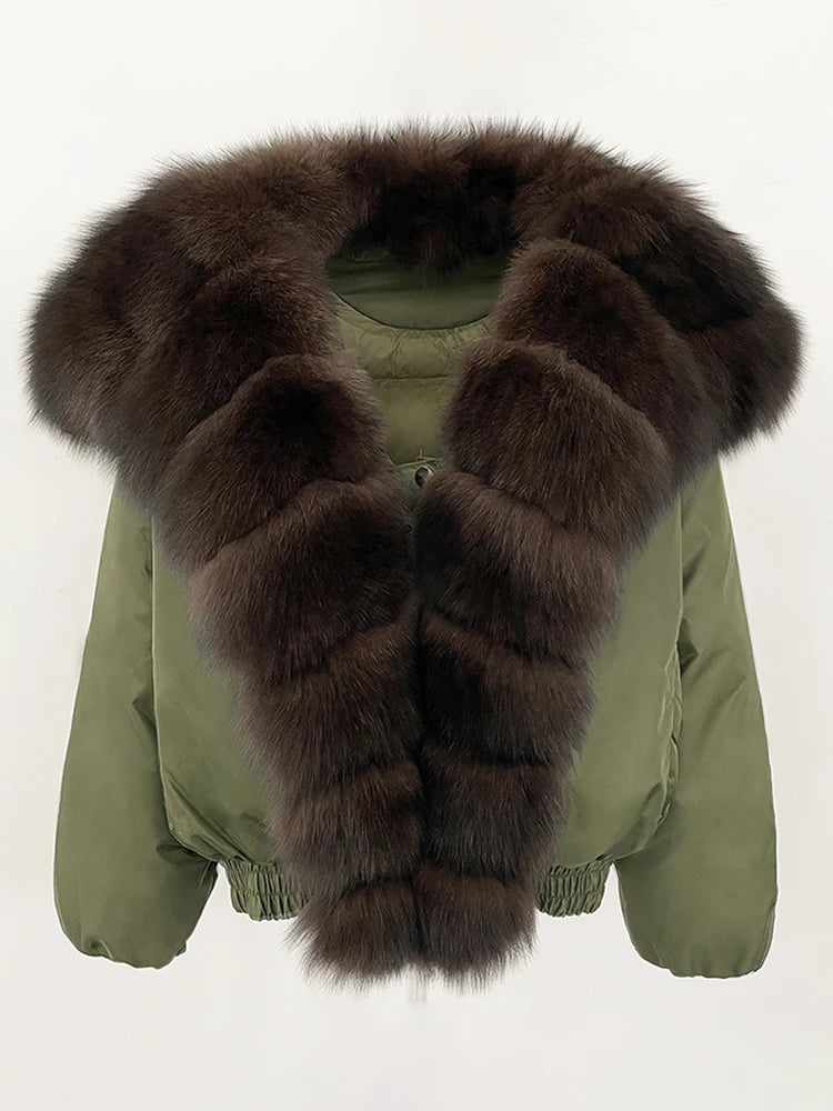 OFTBUY Autumn Winter Clothes Women White Goose Down Coat Natural Fur Puffer Jacket Female Short Big Real Fox Fur Jacket Fashion