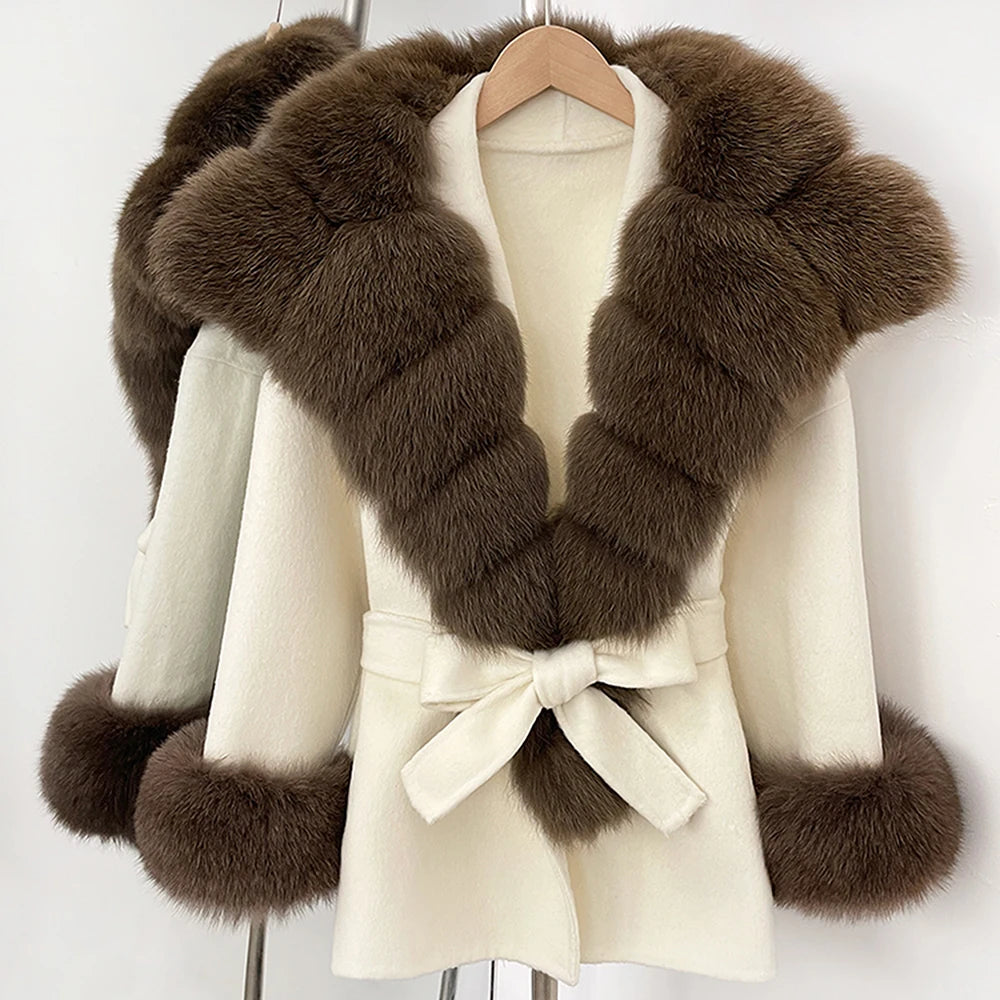 OFTBUY Luxury Real Fox Fur 100% Wool Coat Female New Autumn Winter Warm Woolen Clothes Women Long Sleeves Cashmere Woolen Jacket