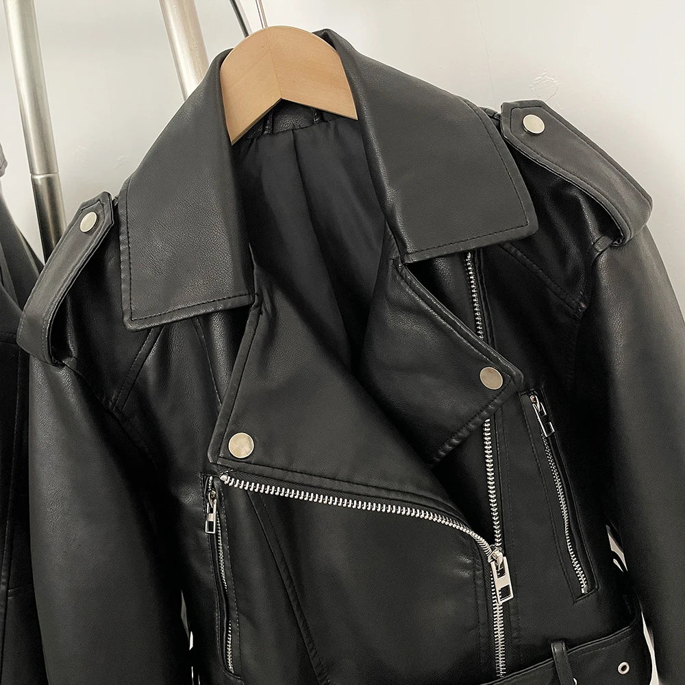 OFTBUY Fashion Faux Leather Jacket Female New Spring Autumn Long Sleeves Fake Leather Clothes Women Short Pu Leather Coat