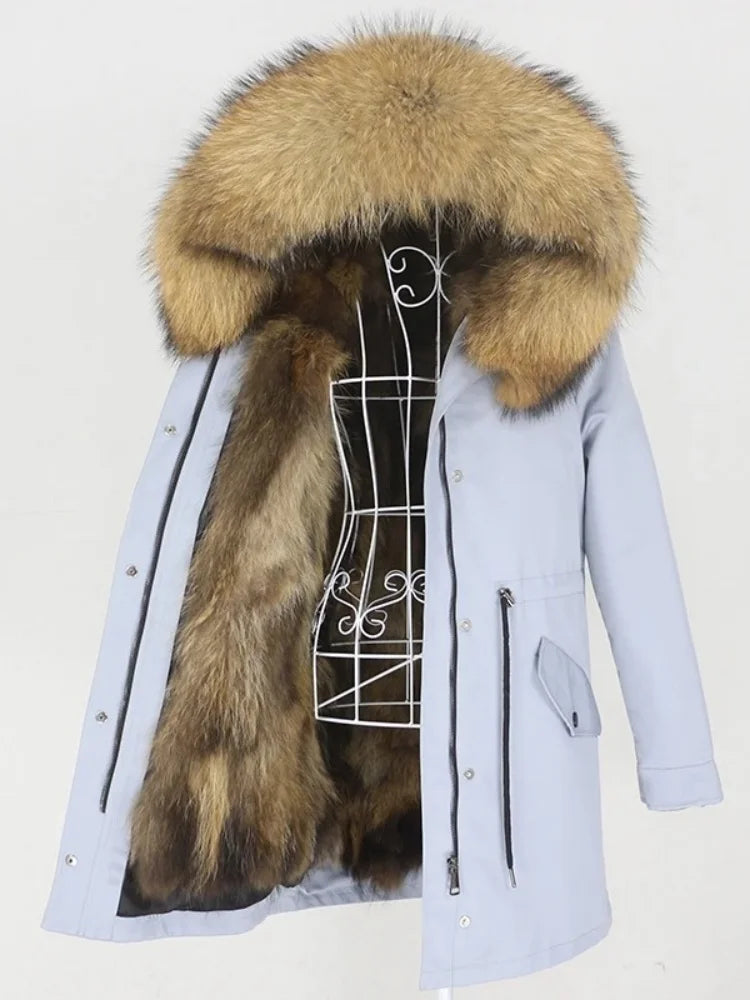 OFTBUY Real Fur Coat Winter Jacket Women Long Parka Waterproof Big Natural Raccoon Fur Collar Hood Thick Warm Real Fox Fur Liner coat
