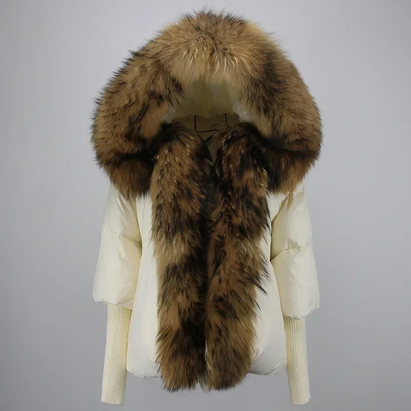 OFTBUY Hooded Natural Thick Winter Jacket Women Outerwear Real Fox Fur Coat Woman Warm Loose Oversize Duck Down Coat Streetwear
