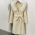OFTBUY Long Hooded Real Fox Fur Wool Jacket Women New Autumn Winter Woolen Clothes Female Fashion Warm Natural Fur Woolen Coat
