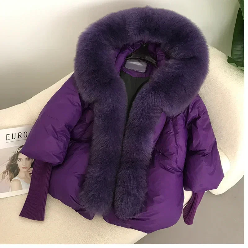 OFTBUY Hooded Natural Thick Winter Jacket Women Outerwear Real Fox Fur Coat Woman Warm Loose Oversize Duck Down Coat Streetwear