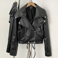 OFTBUY Women's Black Faux Leather Cropped Moto Jacket Asymmetric Zip PU Biker Coat Female New Autumn Vintage Punk Outerwear
