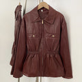 OFTBUY New Women's Faux Leather Jacket Lapel Collar Zipper Elastic Waist Pockets Elegant Fashion Outerwear Vintage Coat Female