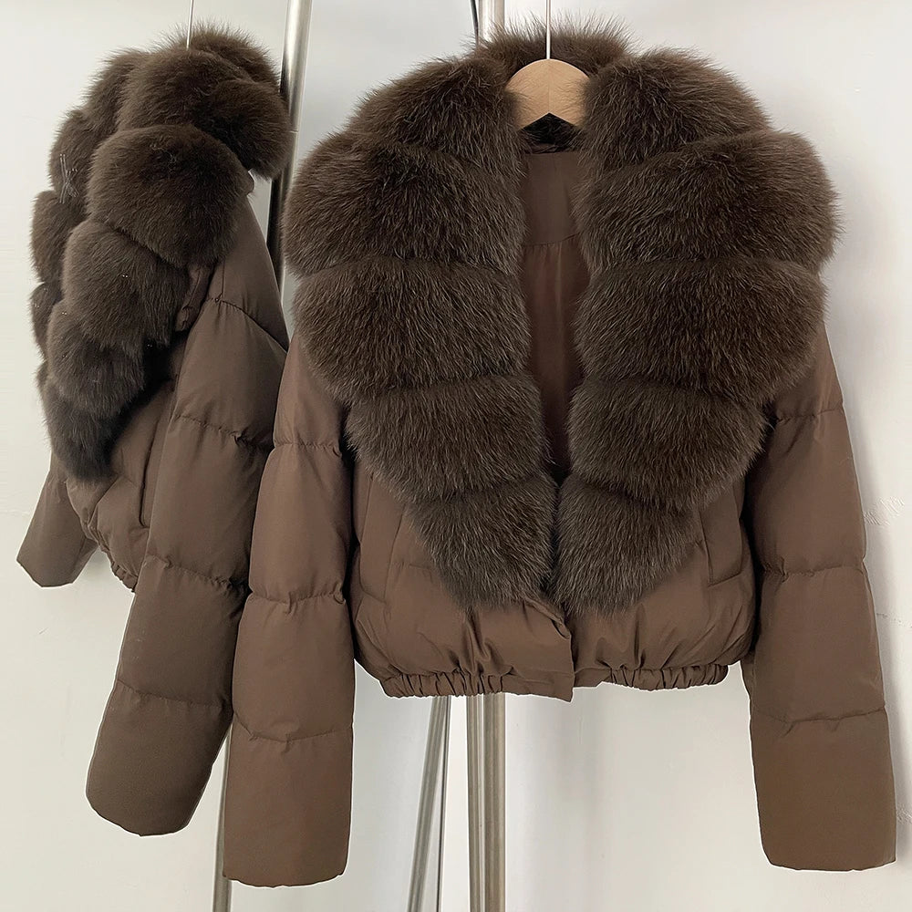 OFTBUY Big Natural Fox Fur Coat Women Autumn Winter Female Parkas 90% White Duck Down Jacket Feather Short Luxury Puffer Coat