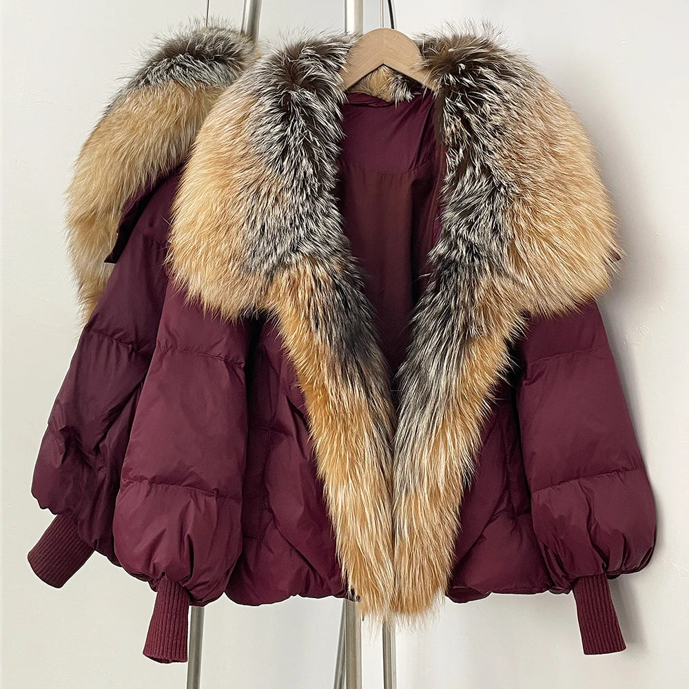 OFTBUY Puffy Sleeve Warm Loose Puffer Jacket New Women's Duck Down Jacket with Large Real Fox Fur Collar Winter Luxury Outerwear