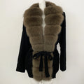 OFTBUY Trim Belted Waist Warm Winter Luxury Fashion Outerwear Sweater Female New Women's Knit Cardigan with Large Real Fox Fur