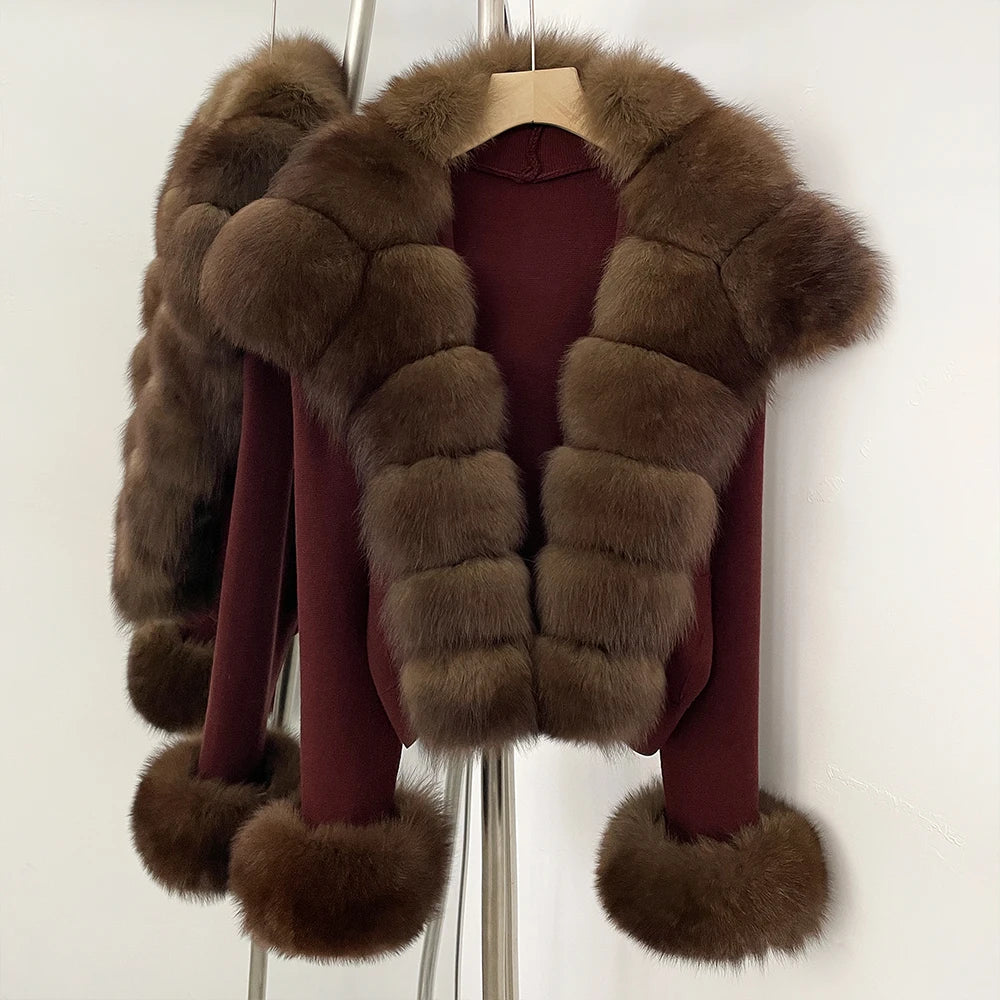 OFTBUY New Autumn Winter Knit Clothing Female Women's Short Cardigan with Big Real Fox Fur Collar Natural Fur Warm Sweater Lady
