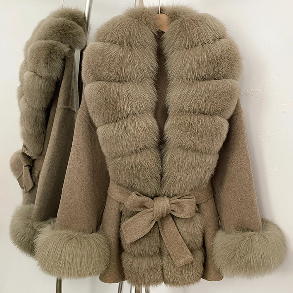 OFTBUY Big Real Fox Fur Pinnacle Woolen Coat Female New Autumn Winter Top Clothes Warm Natural Fox Fur Collar Wool Jacket Women
