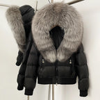 OFTBUY Hooded Thickened Warm Fluffy Puffer Jacket Women New Winter Real Fox Fur Top Clothing Natural Fur White Duck Down Coat