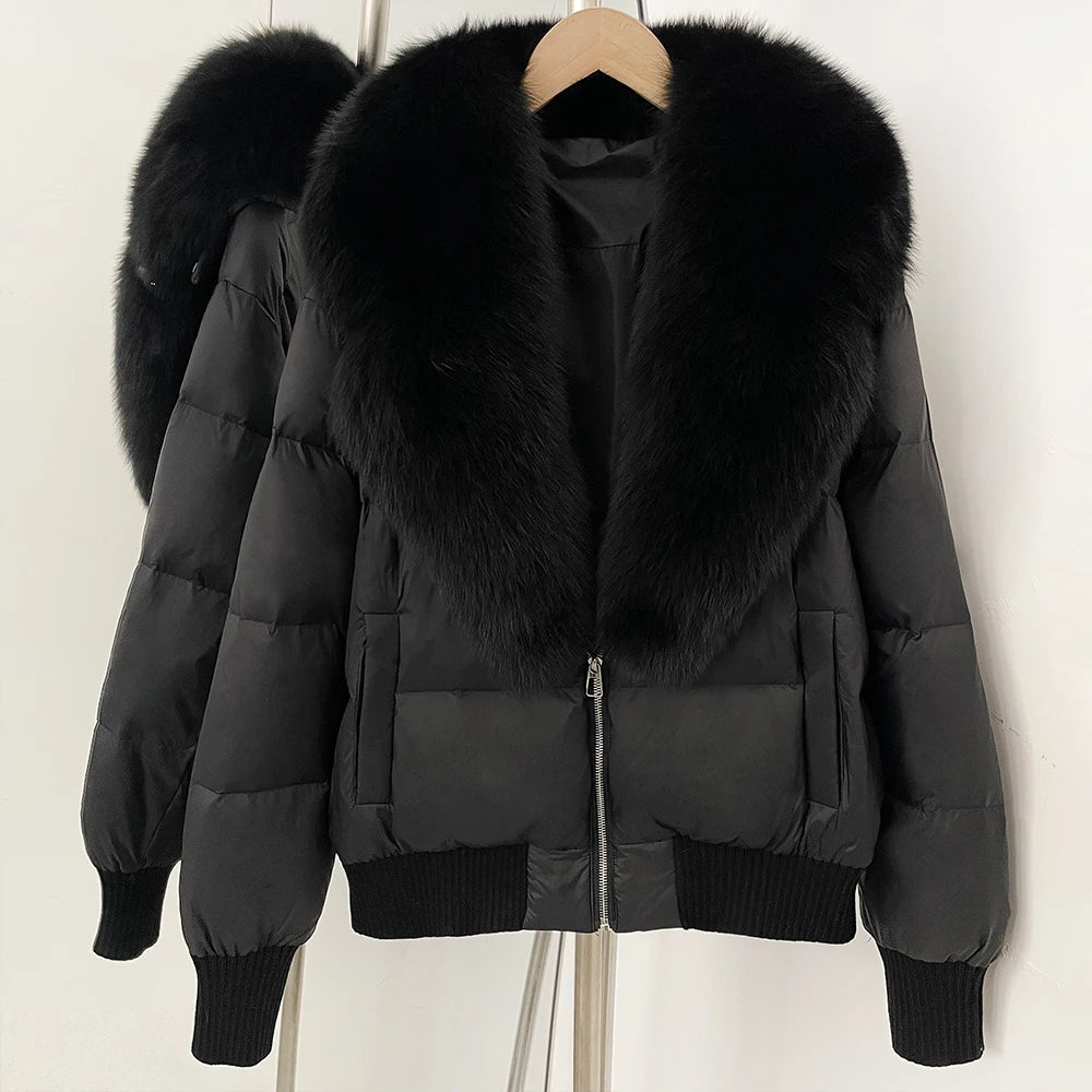 OFTBUY Zipper Luxury Warm Winter New Women's Puffer Jacket with Real Fox Fur Collar Fashion Outerwear Duck Down Coat Female