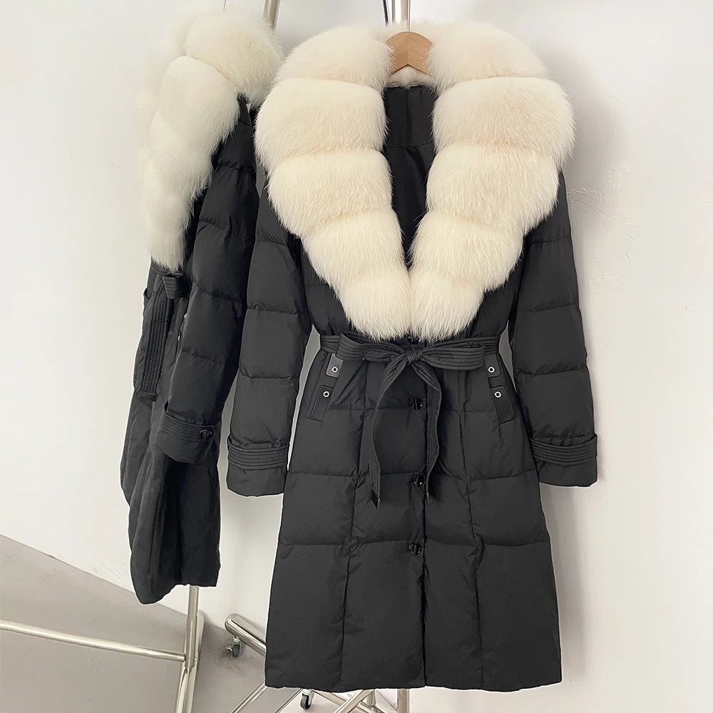OFTBUY Thickened Warm Duck Down Coat Female Luxury Long Belt New Winter Natural Fox Fur Clothes Women Silm Puffer Jacket Outwear