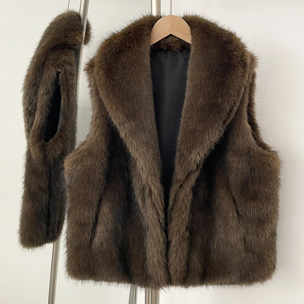 OFTBUY New Autumn Winter Clothes Women Thick Warm Artificial Fur Vest Coat Lapel Faux Fur Sleeveless Waistcoat Fake Fur Jakcet Female