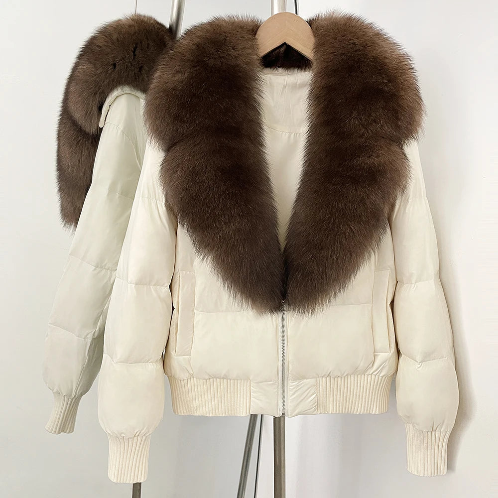 OFTBUY Zipper Luxury Warm Winter New Women's Puffer Jacket with Real Fox Fur Collar Fashion Outerwear Duck Down Coat Female