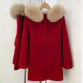 OFTBUY New Women's Wool Coat with Large Real Fox Fur Hooded Trim Long Sleeve Warm Winter Elegant Fashion Outerwear Woolen Cape