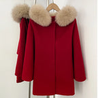OFTBUY New Women's Wool Coat with Large Real Fox Fur Hooded Trim Long Sleeve Warm Winter Elegant Fashion Outerwear Woolen Cape