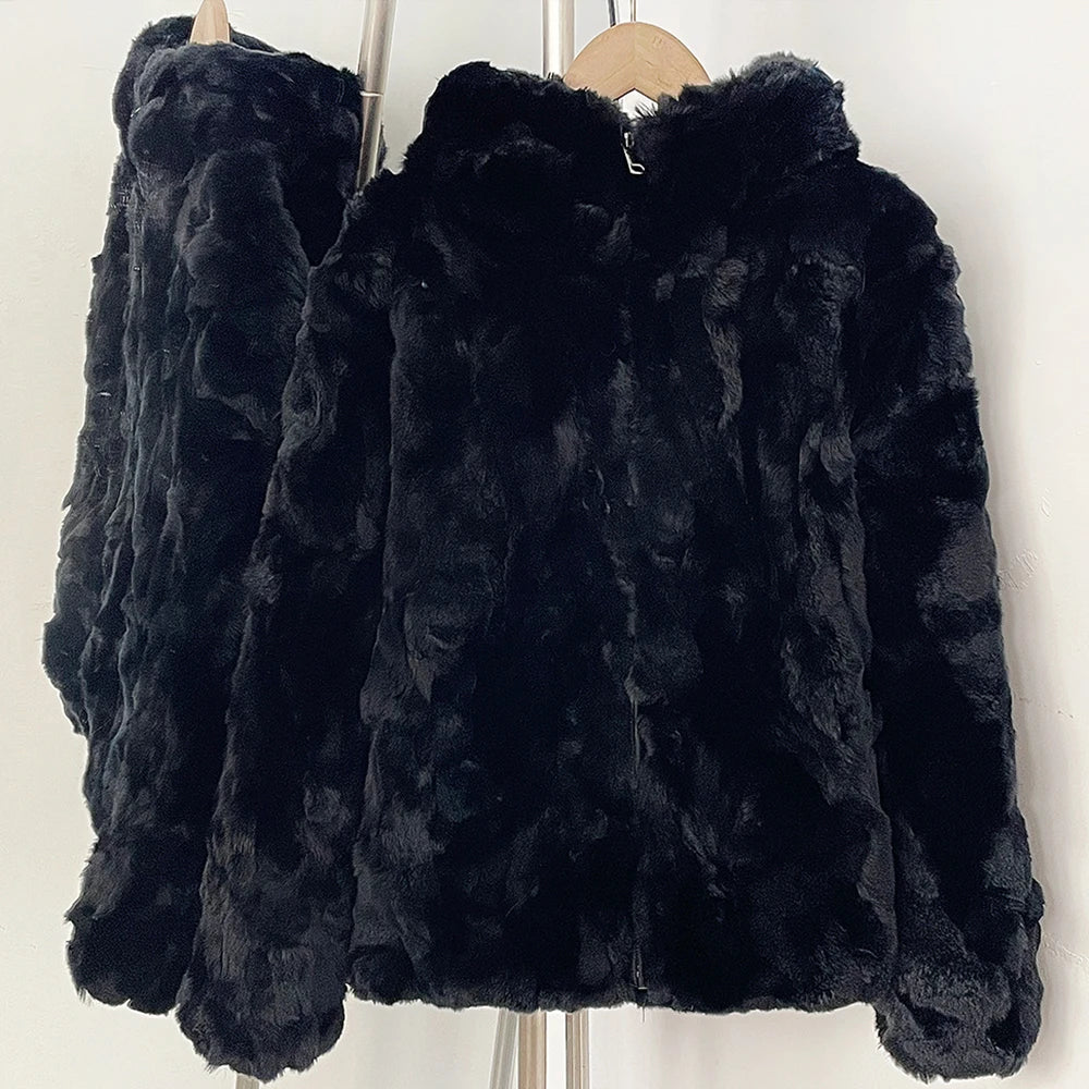 OFTBUY Women's Real Rex Rabbit Fur Vest Stand Collar Zipper Natural Fur Waistcoat Female New Autumn Winter Luxury Outerwear Lady