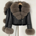 OFTBUY New Winter Real Fox Fur Collar and Cuffs Clothes Women Short Faux Leather Fake Fur Inner Jacket Female Thick Warm Coat