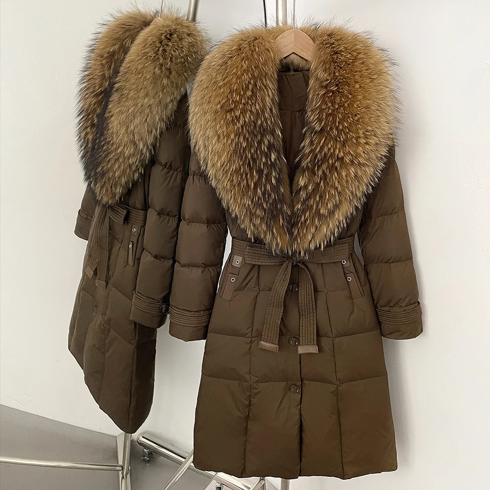 OFTBUY Thickened Warm Duck Down Coat Female Luxury Long Belt New Winter Natural Fox Fur Clothes Women Silm Puffer Jacket Outwear