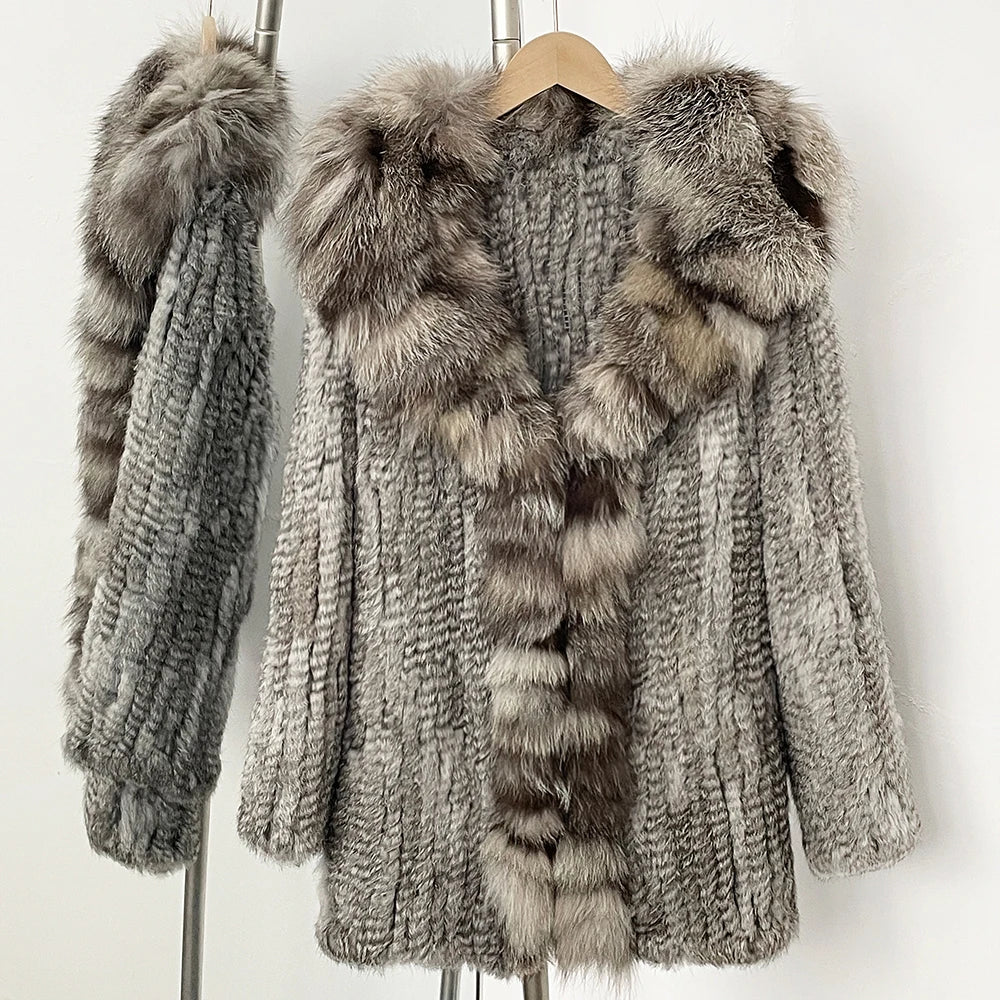 OFTBUY Natural Rabbit Fur Coat Autumn Winter Clothes Women Fashion Luxury Real Fox Fur Jacket Thick Warm Long Sleeve Overcoat