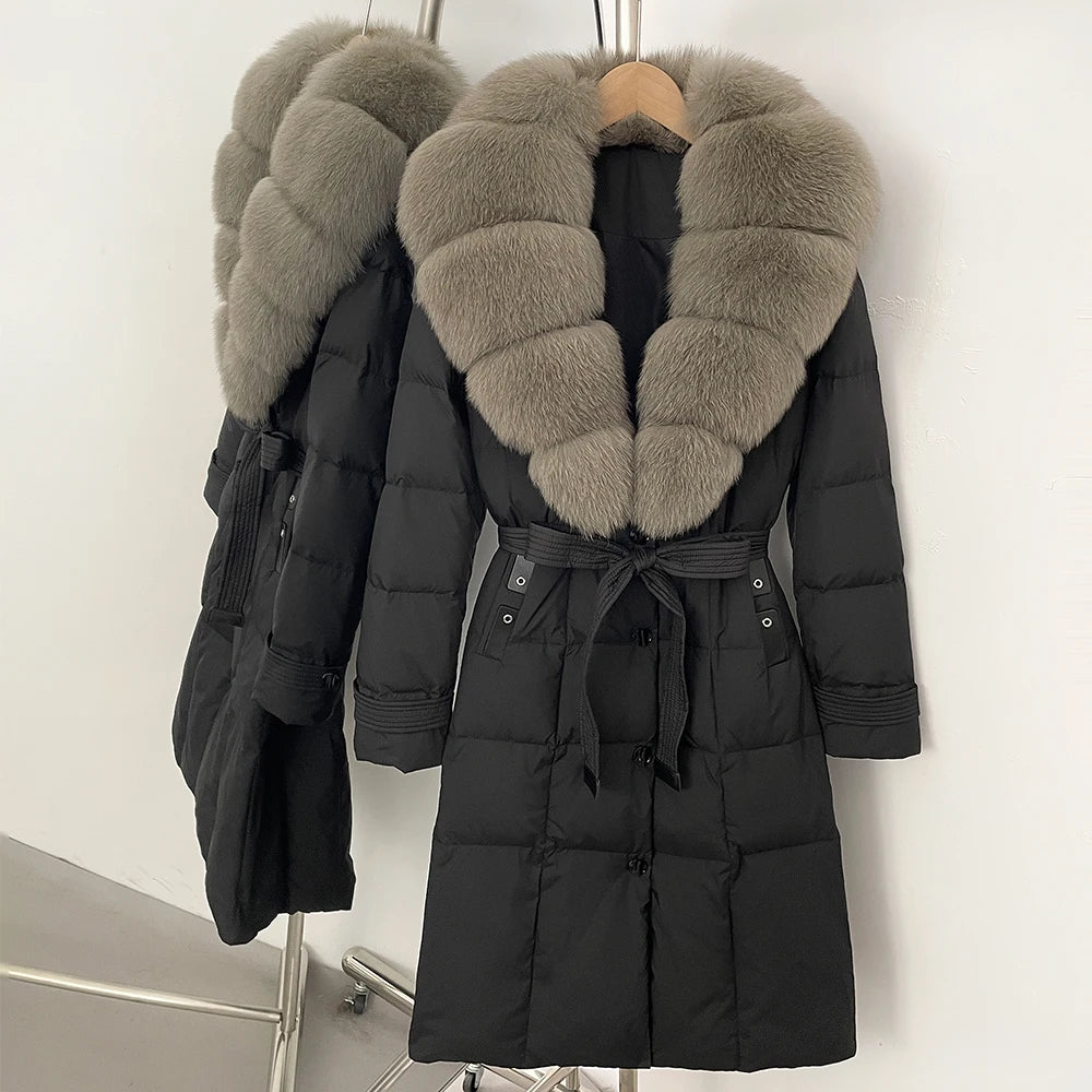 OFTBUY Thickened Warm Duck Down Coat Female Luxury Long Belt New Winter Natural Fox Fur Clothes Women Silm Puffer Jacket Outwear