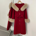 OFTBUY New Women's Wool Coat with Real Fox Fur Collar Cuffs Belted Waist Gold Button Elegant Winter Luxury Outerwear Female