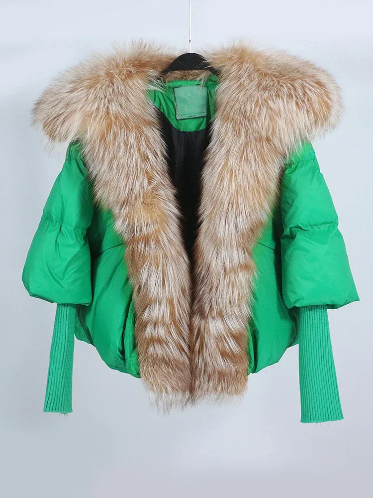 OFTUBY White Duck Down Jacket Winter Women Warm Loose Coat Natural Real Fox Fur Collar Thick Luxury Outerwear New Fashion