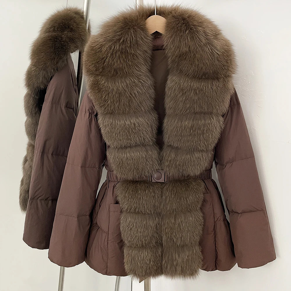 OFTBUY Big Natural Fox Fur Collar Puffer Jacket Female New Autumn Winter Thick Warm Clothes Women Fluffy Real Fur Duck Down Coat