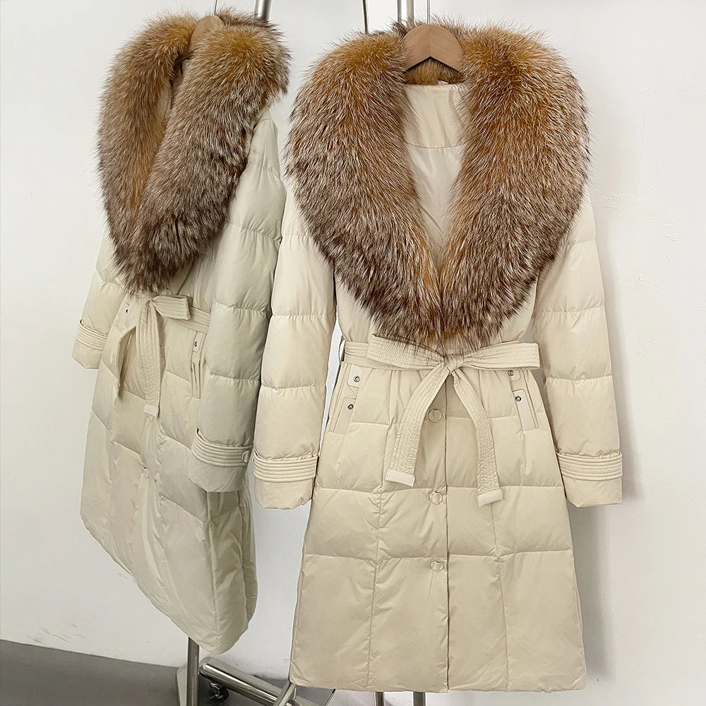 OFTBUY Thickened Warm Duck Down Coat Female Luxury Long Belt New Winter Natural Fox Fur Clothes Women Silm Puffer Jacket Outwear
