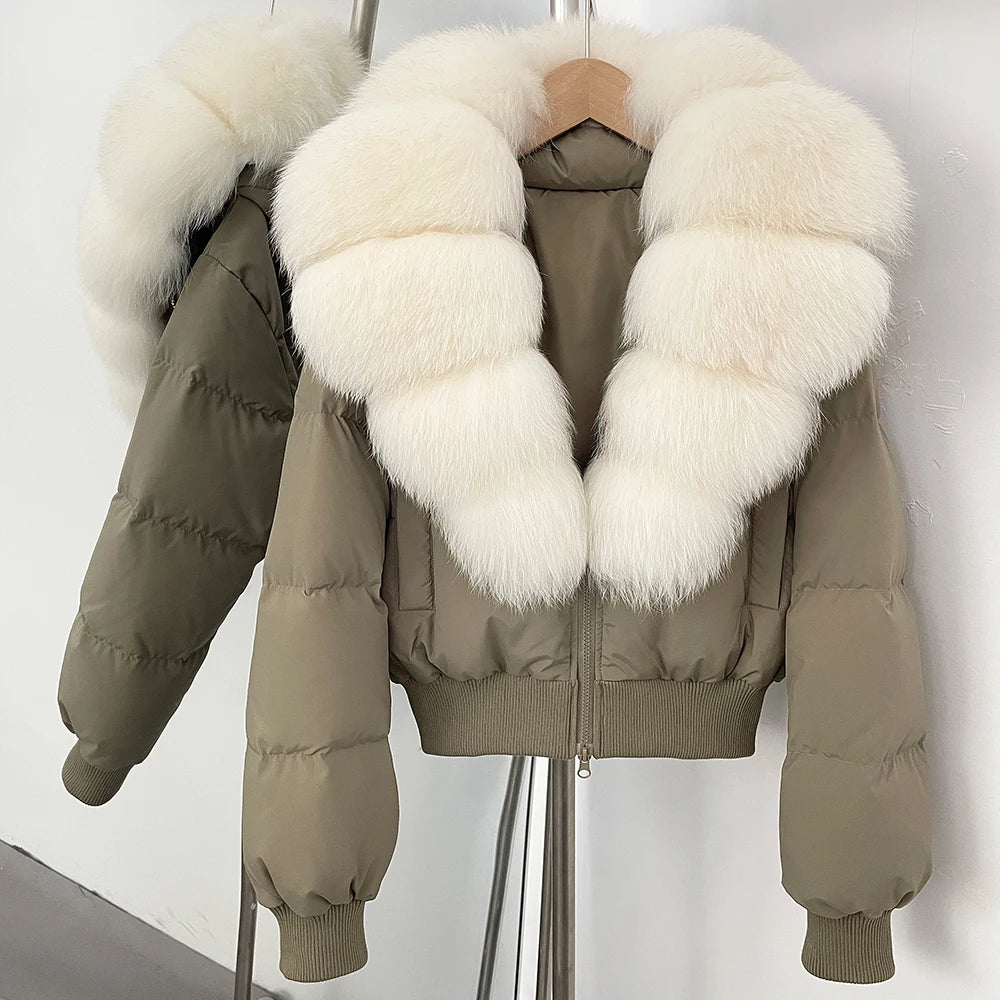 OFTBUY Knit Cuff Short Real Fox Fur Collar Duck Down Coat Female New Autumn Winter Clothes Women Genuine Fur Puffer Jacket