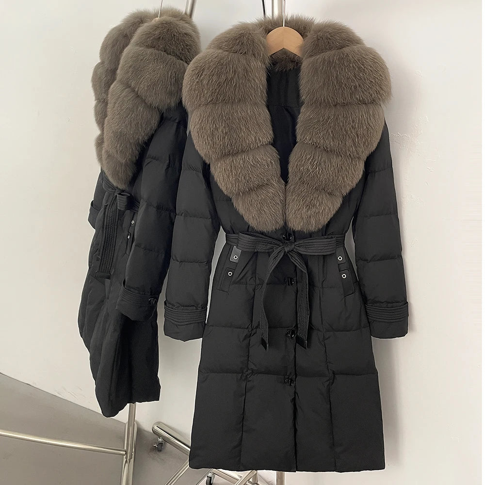 OFTBUY Thickened Warm Duck Down Coat Female Luxury Long Belt New Winter Natural Fox Fur Clothes Women Silm Puffer Jacket Outwear