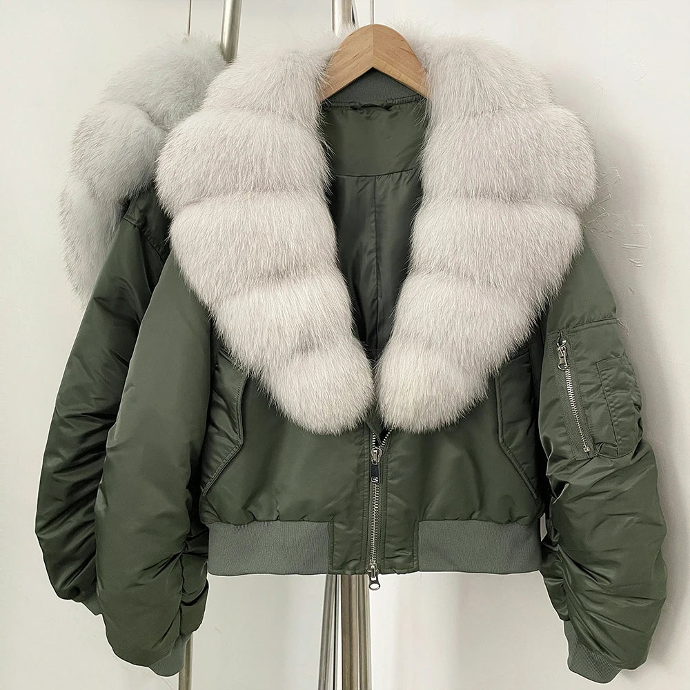 OFTBUY Short Thickened Warm Puffer Jacket Female New Autumn Winter Real Fox Fur Collar Clothes Women Natural Fur Duck Down Coat
