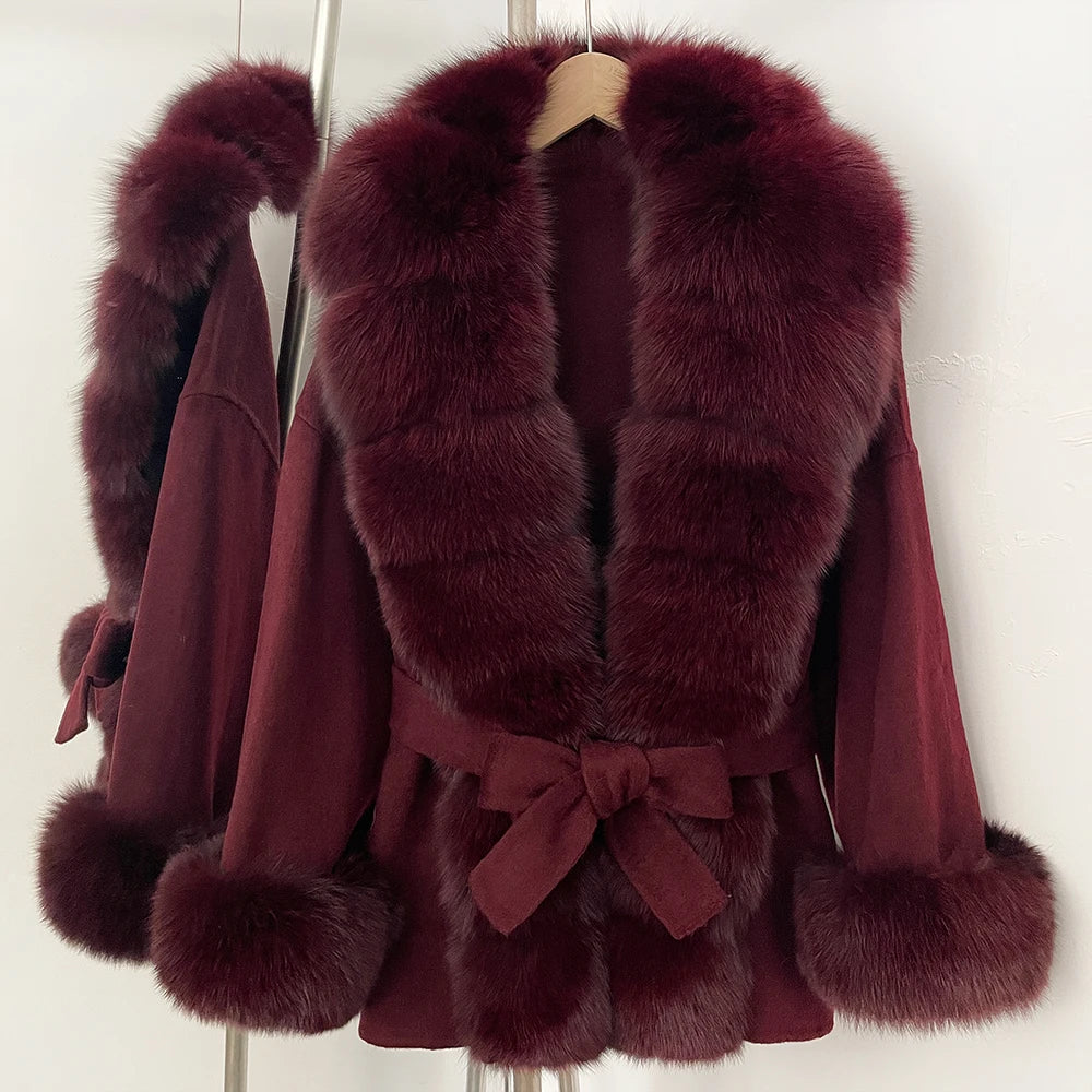 OFTBUY Big Real Fox Fur Pinnacle Woolen Coat Female New Autumn Winter Top Clothes Warm Natural Fox Fur Collar Wool Jacket Women