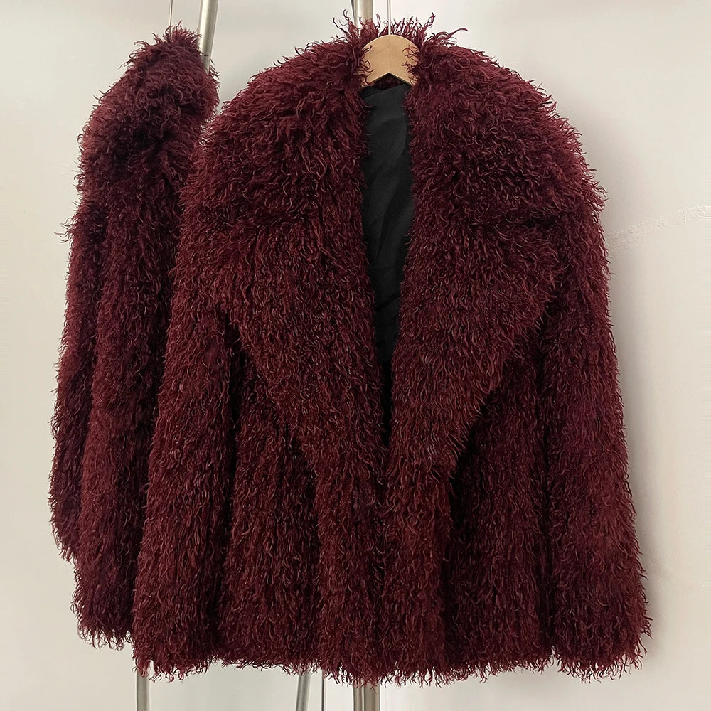 OFTBUY New Winter Clothes Women Fashion Faux Mongolia Sheep Fur Coat Warm Thick Fake Fur Jacket Long Sleeve Artificial Fur Overcoat