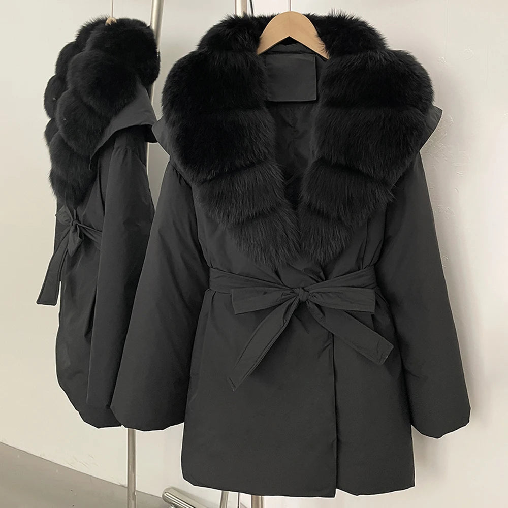 OFTBUY Natural Fox Fur Collar Fluffy Puffer Jacket Women Thickened Warm Real Fur White Duck Down Coat New Winter Parke Outerwear