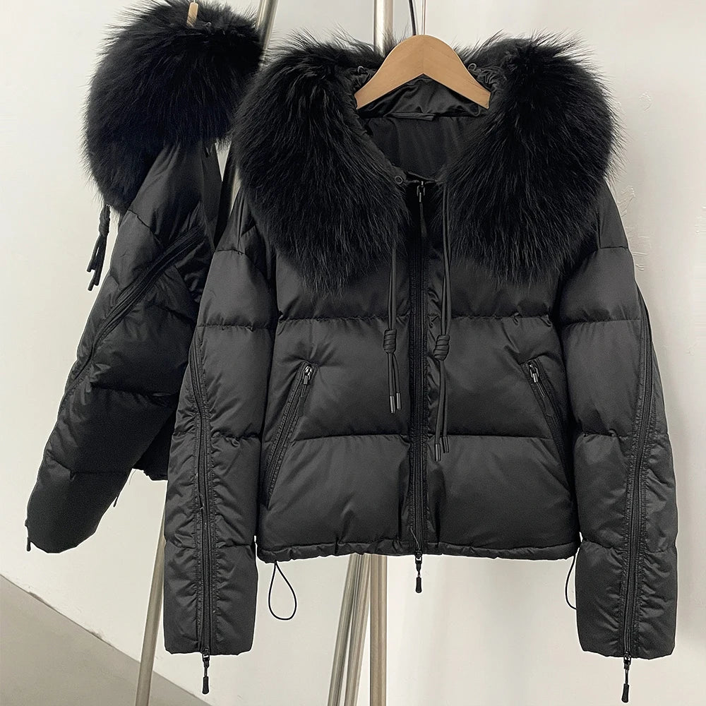 OFTBUY Designer Real Fox Fur Duck Down Jacket Female New Warm Thicken Autumn Winter Coat Women Zipper Reality Fur Puffer Clothes