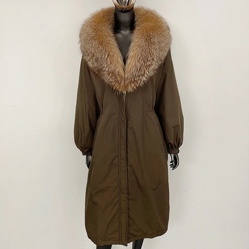 OFTBUY New Zipper Autumn Winter Clothes Women Natural Fox Fur Collar Goose Down Coat Long Warm Thickened Real Fur Puffer Jacket