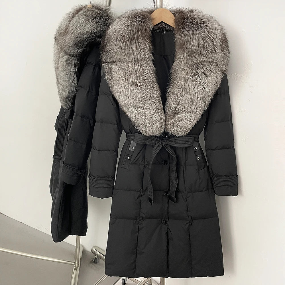 OFTBUY Thickened Warm Duck Down Coat Female Luxury Long Belt New Winter Natural Fox Fur Clothes Women Silm Puffer Jacket Outwear