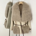 OFTBUY Fur Pockets Winter Luxury Outerwear Woolen Jacket Female New Women's Double Face Wool Coat with Large Real Fox Fur Collar
