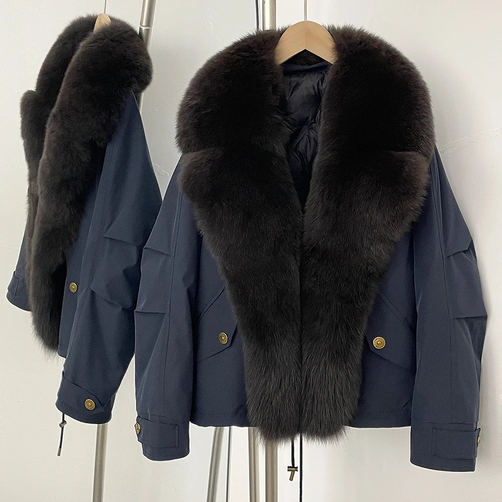 OFTBUY Down Jacket Women Real Fox Fur Collar Autumn Winter White Duck Down Coat Warm Puffer Jacket Female Waterproof  Feathers