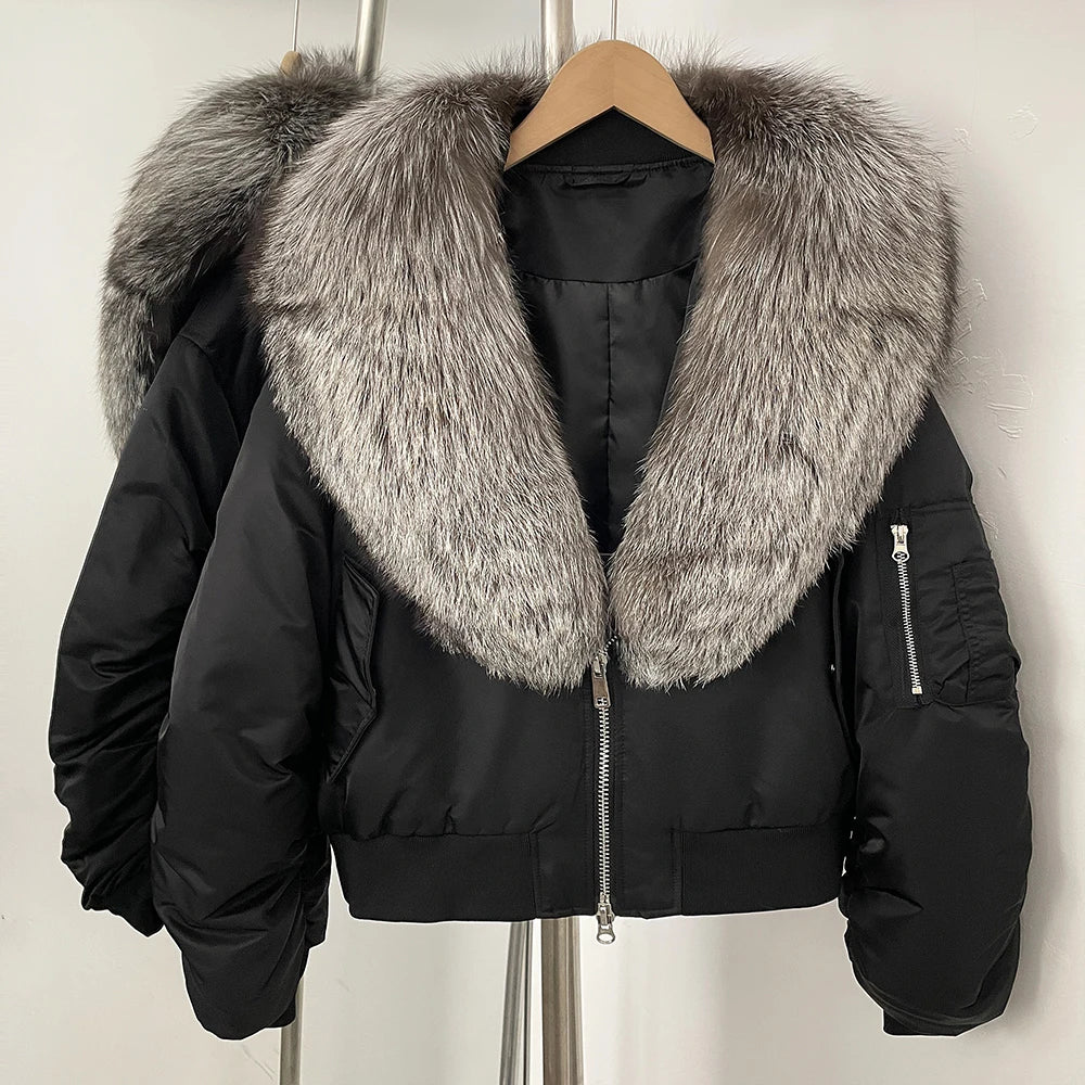 OFTBUY Short Thickened Warm Puffer Jacket Female New Autumn Winter Real Fox Fur Collar Clothes Women Natural Fur Duck Down Coat