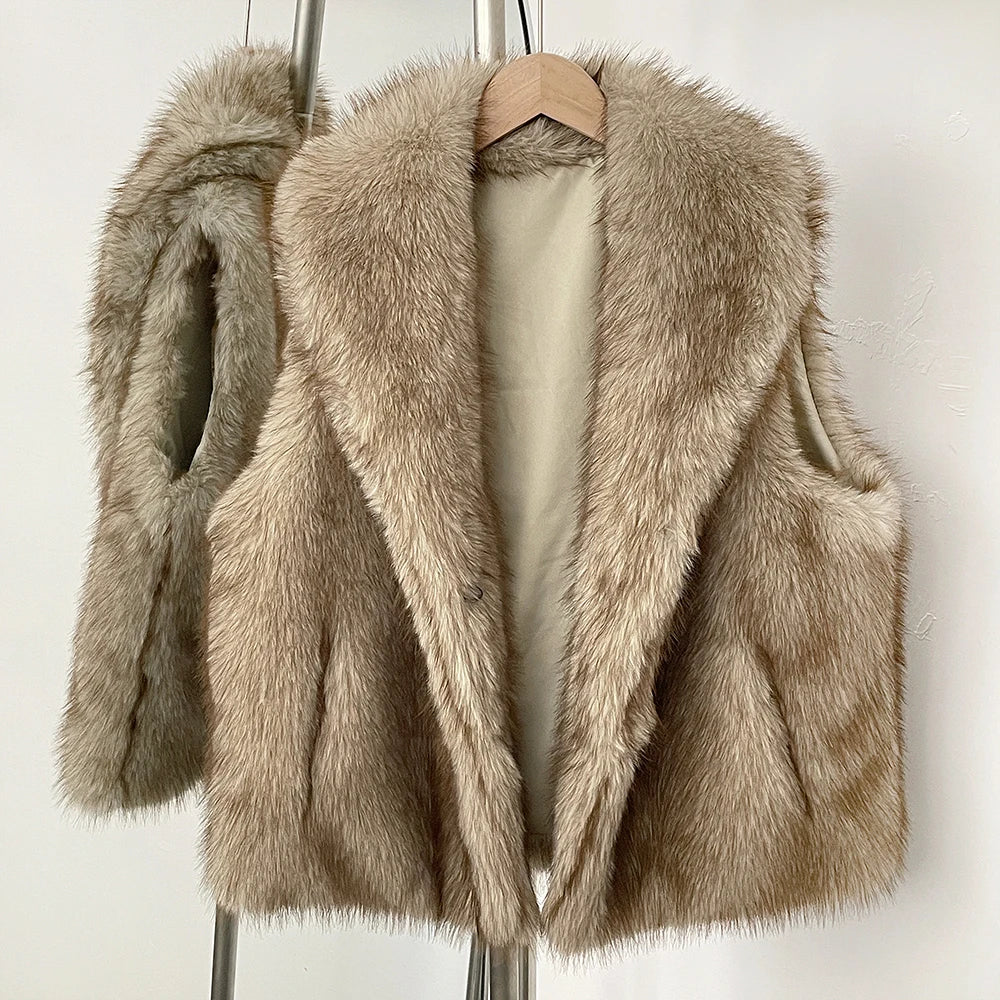 OFTBUY New Autumn Winter Clothes Women Thick Warm Artificial Fur Vest Coat Lapel Faux Fur Sleeveless Waistcoat Fake Fur Jakcet Female