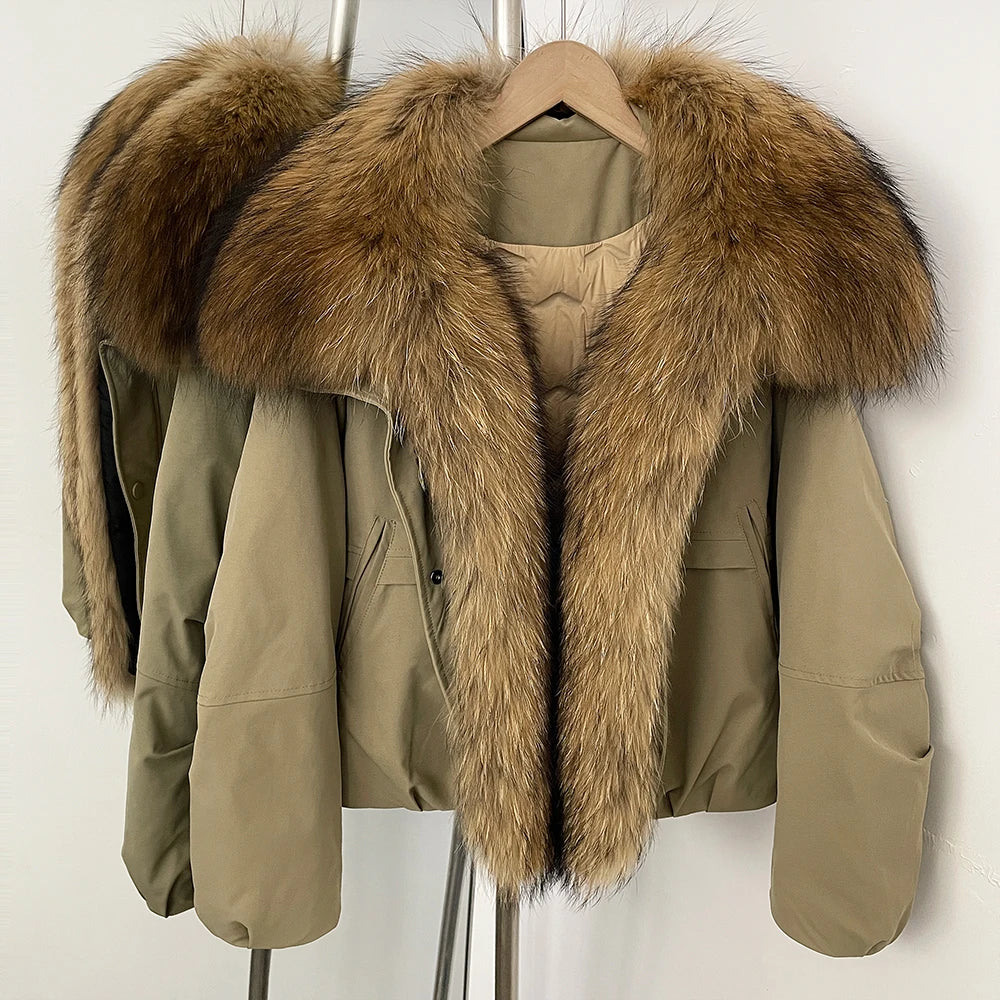OFTBUY New Winter Warm Thickened Clothing Female Natural Fur Puffer Jacket Women's Dcuk Down Coat with Big Real Fox Fur Collar